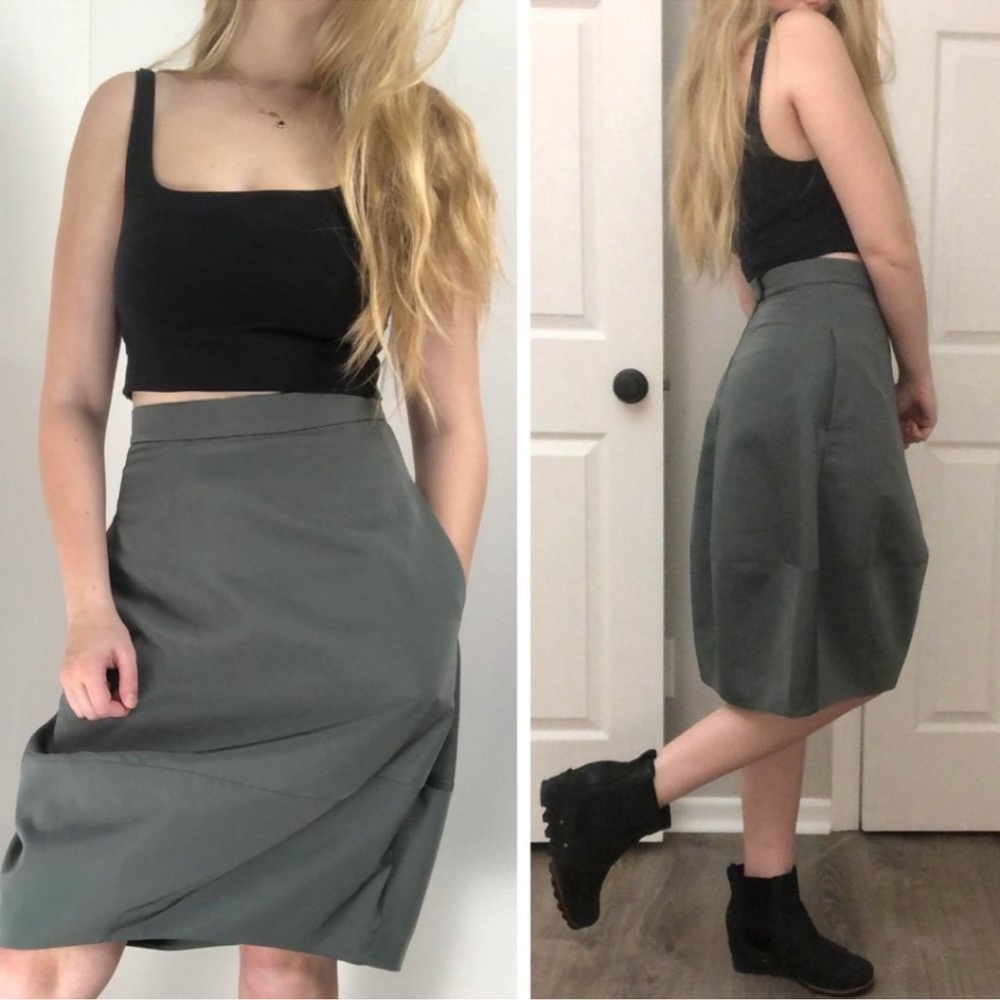 COS Cocoon Midi Skirt Green High Rise Flattering Elegant Designer US 12